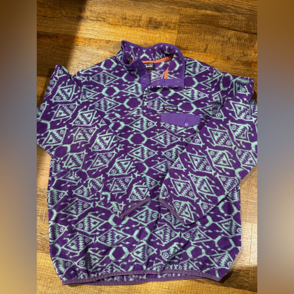 Vintage Patagonia Snap T Synchilla Women’s XL Ikat Big Fish Purple